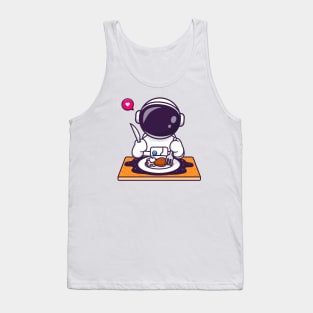 Cute Astronaut Eating Fried Chicken On Space Cartoon Tank Top